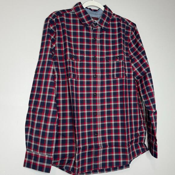 Alesbury Long Sleeve Button Up Shirt Navy Red Check Cotton NWT Size Medium Tall - Picture 4 of 9